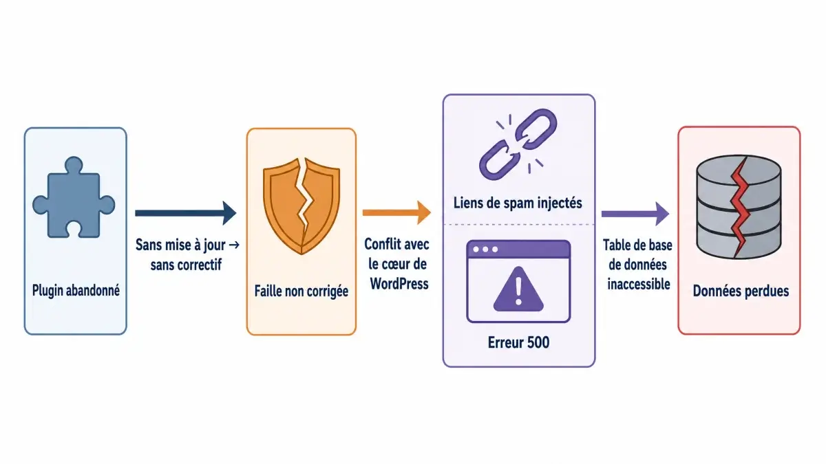 Quels risques quand un plugin WordPress abandonné continue de tourner — evolution extension wordpress abandonné